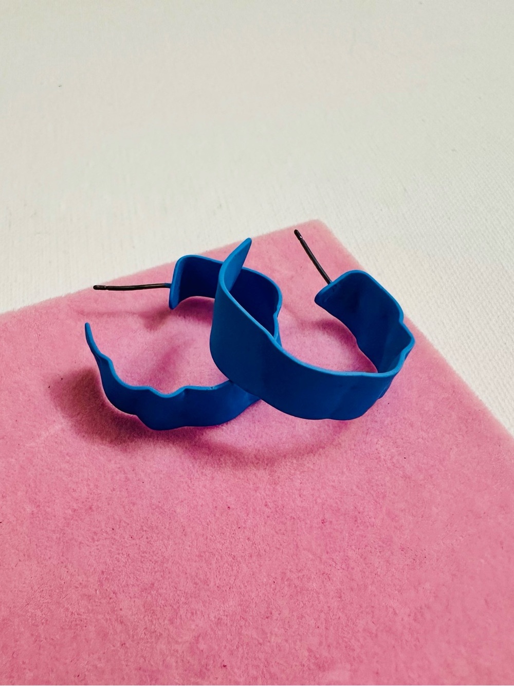 Bold Cobalt Blue Wavy Hoop Earrings
